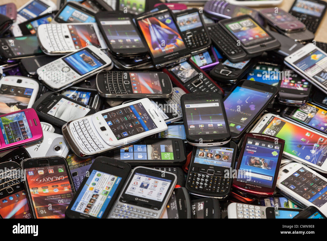 Pile of smart phones Stock Photo
