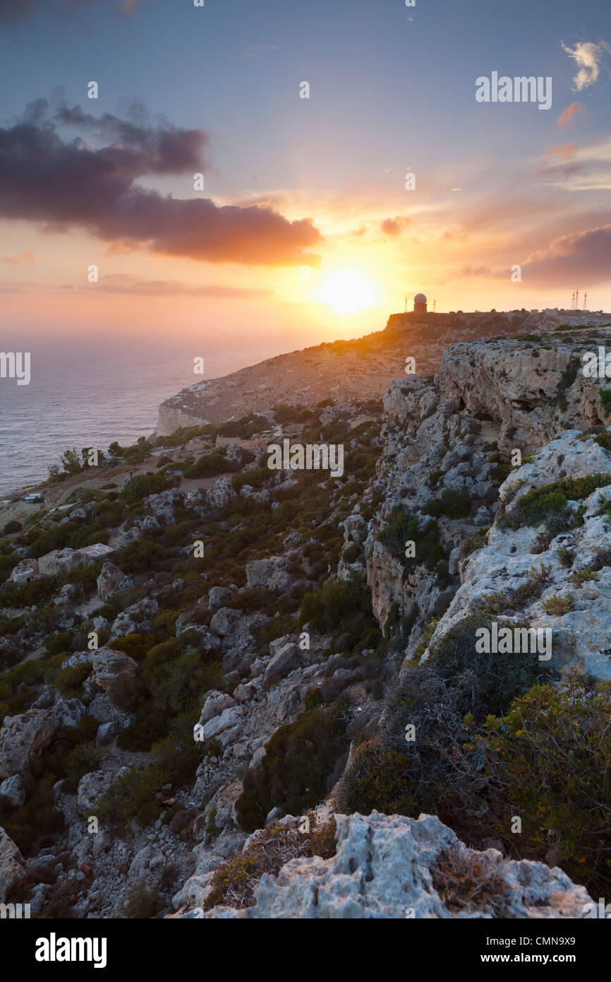 View of the Dingli Cliffs on the Island of Malta at Sunset Stock Photo