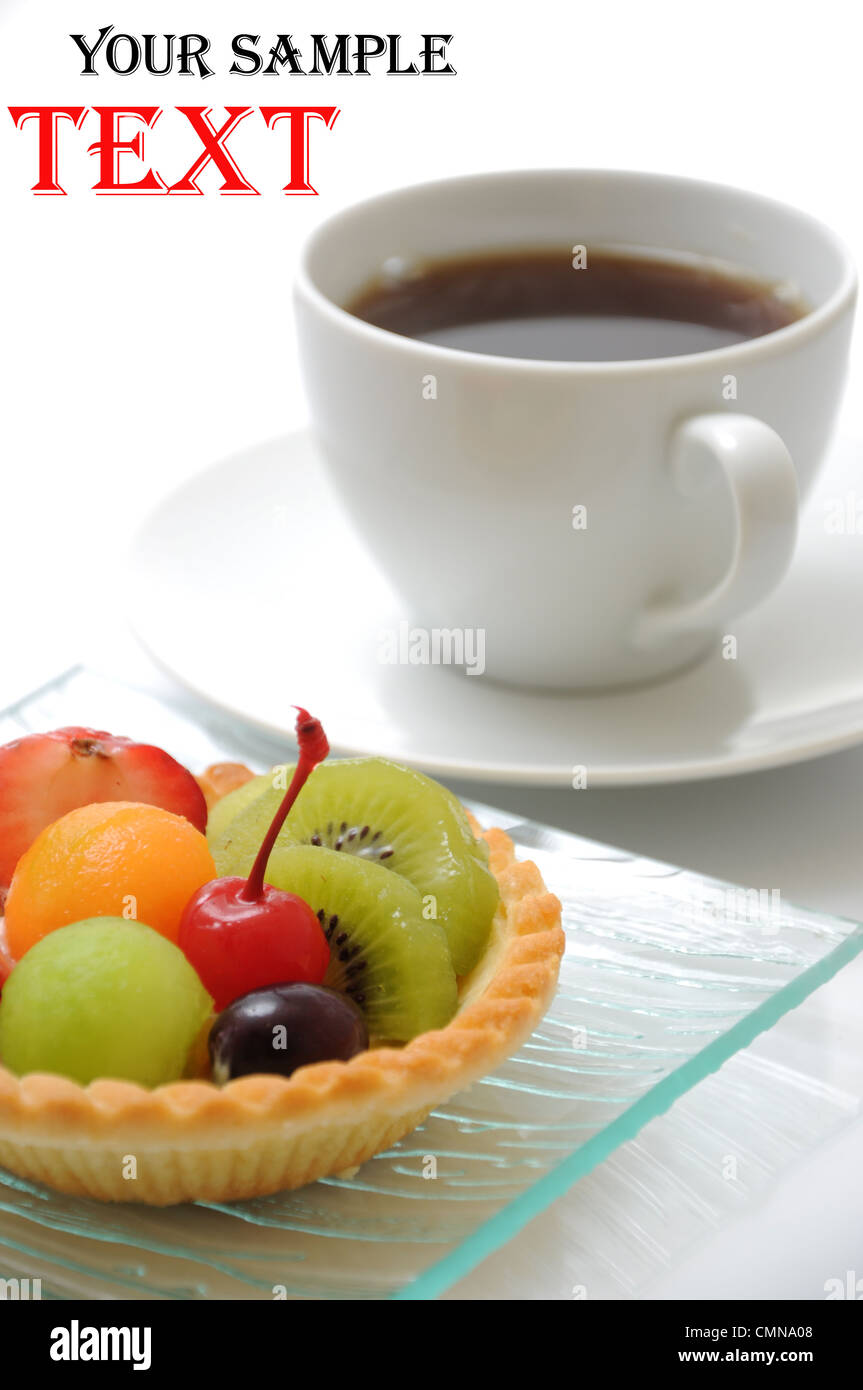 Fruit tart with coffee Stock Photo