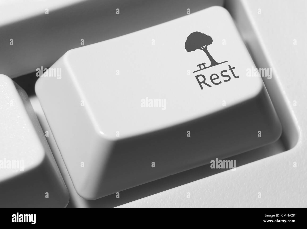 Closeup of computer key on keyboard with rest text and sign Stock Photo