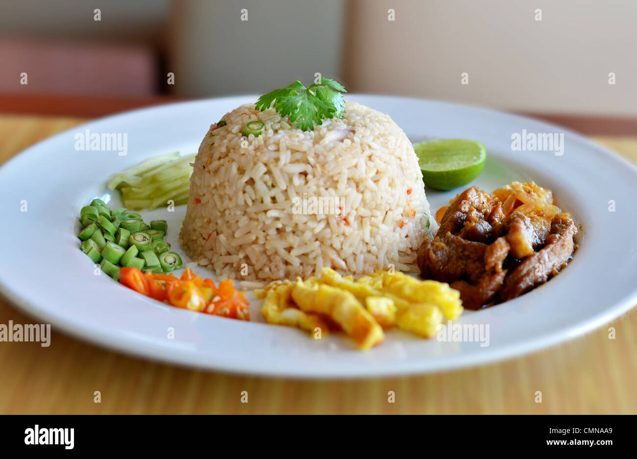 Mixed Cooked Rice Mixed cooked rice with shrimp paste sauce and fresh vegetable, Thai ...