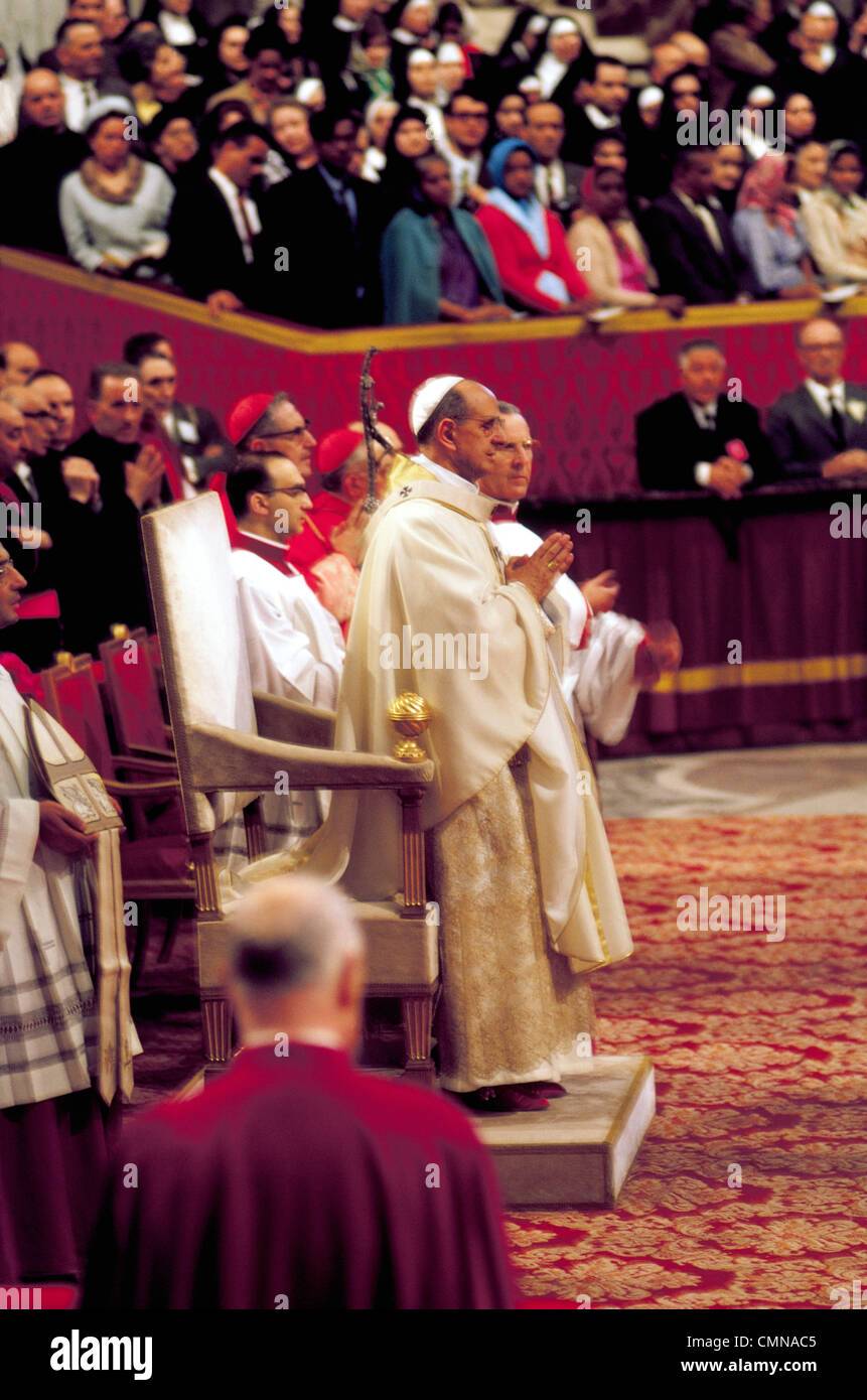 Pope Paul VI celebrates Mass in St. Peter's Basilica at Vatican City in Rome, Italy, in 1963, the year he became leader of the Roman Catholic Church. Stock Photo