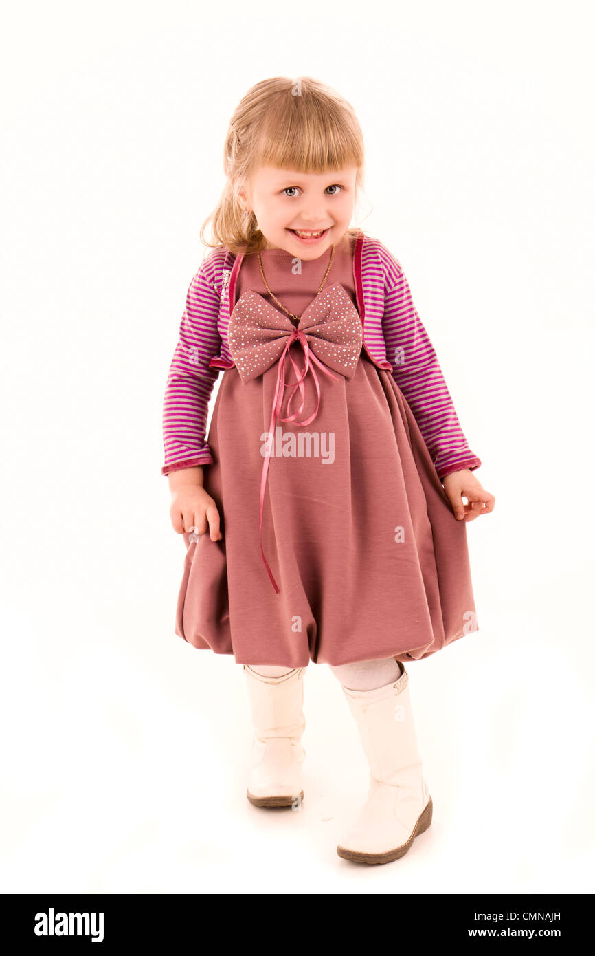 Portrait of happy little girl isolated on white Stock Photo - Alamy