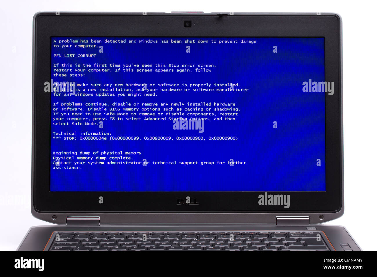 Laptop suffering the blue screen of death Stock Photo
