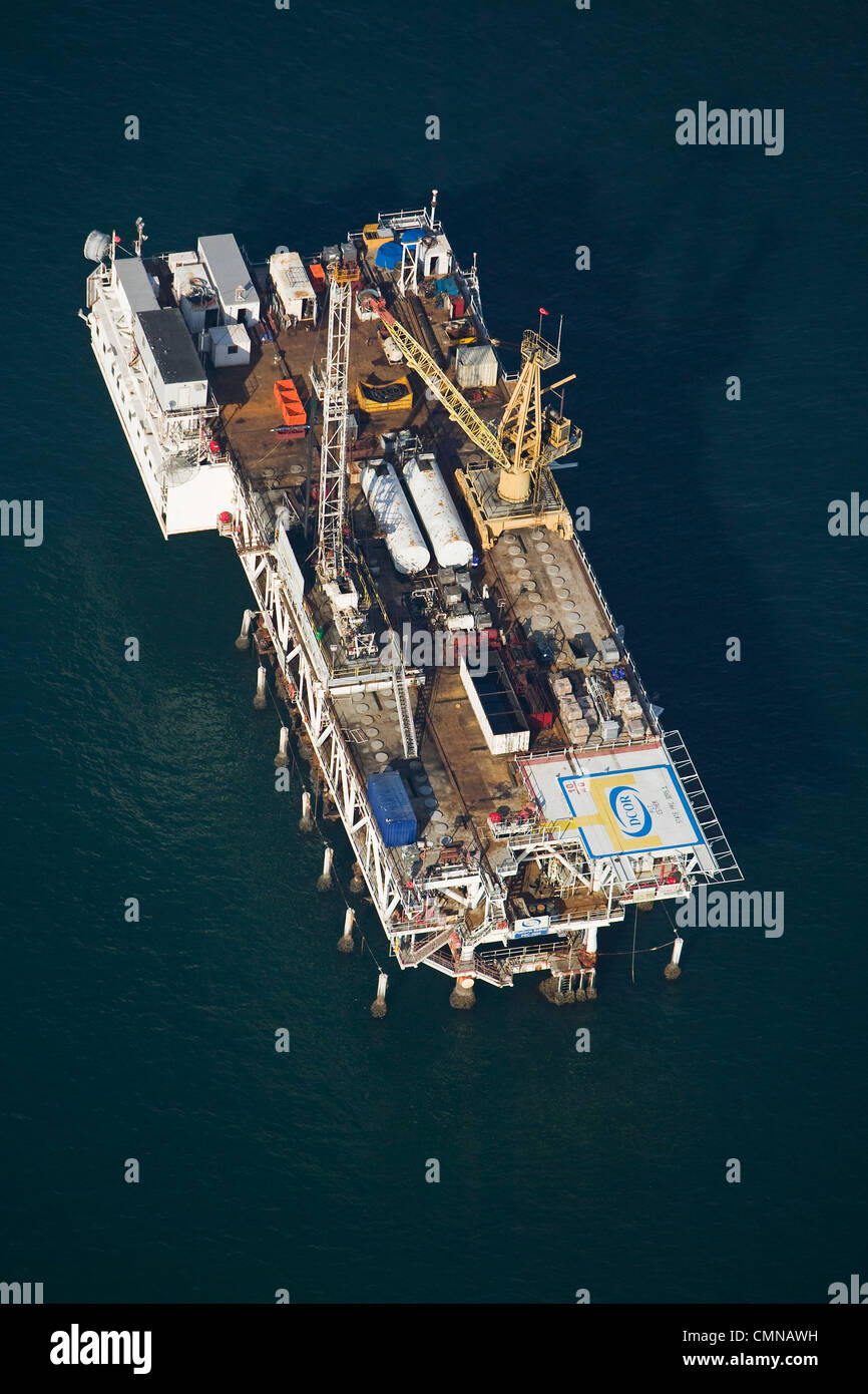 aerial photograph platform Esther DCOR oil and gas exploration company platform California coast Stock Photo