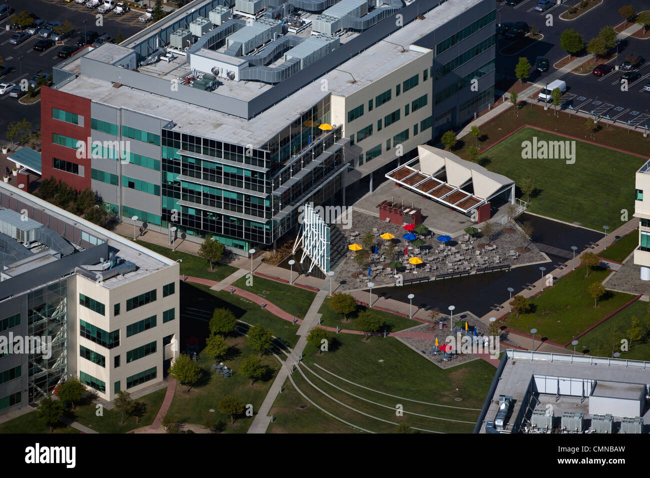 aerial photograph Google Headquarters Mountain View, California Stock Photo