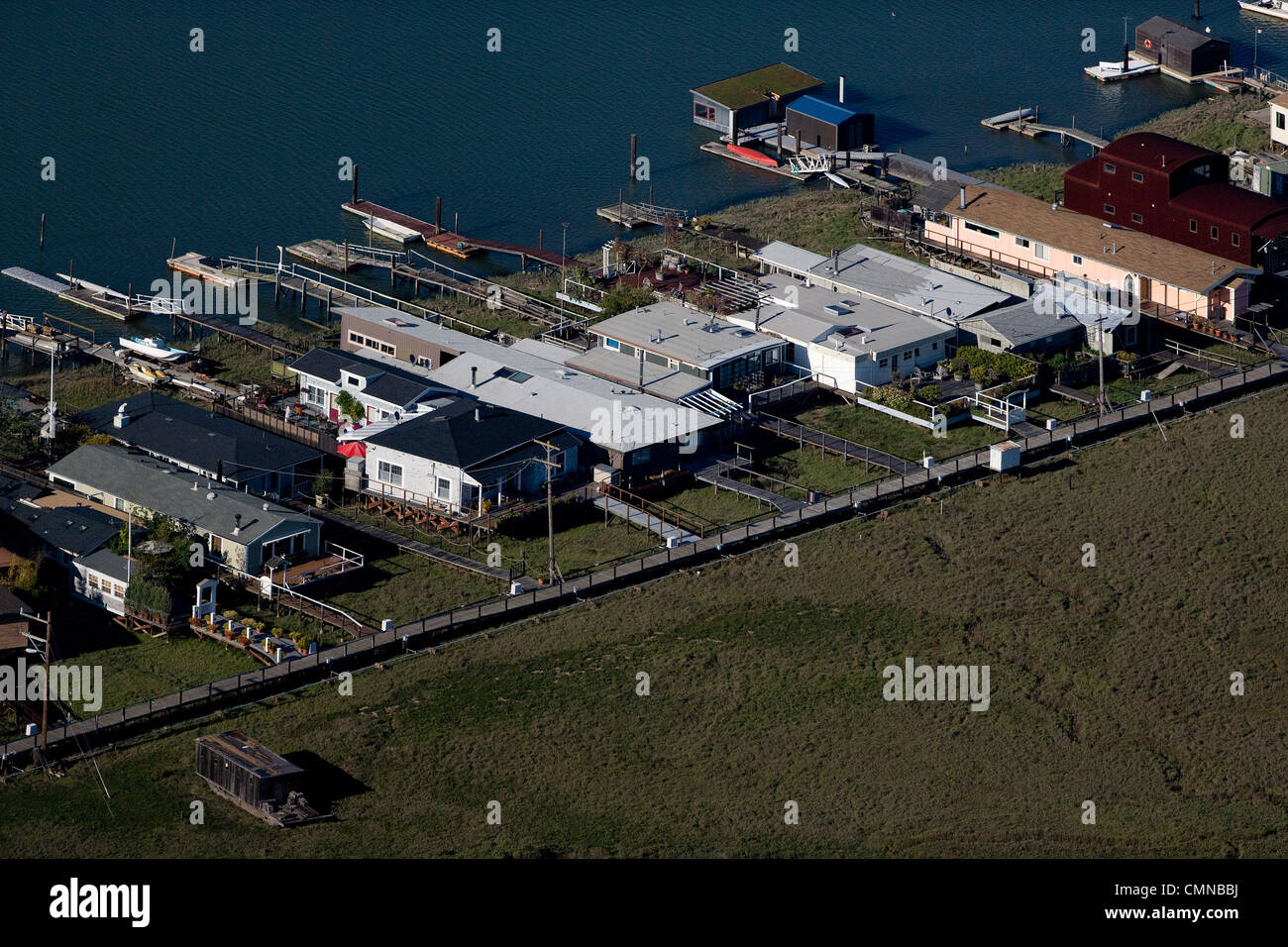 aerial photograph waterfront homes wetlands Larkspur Marin County