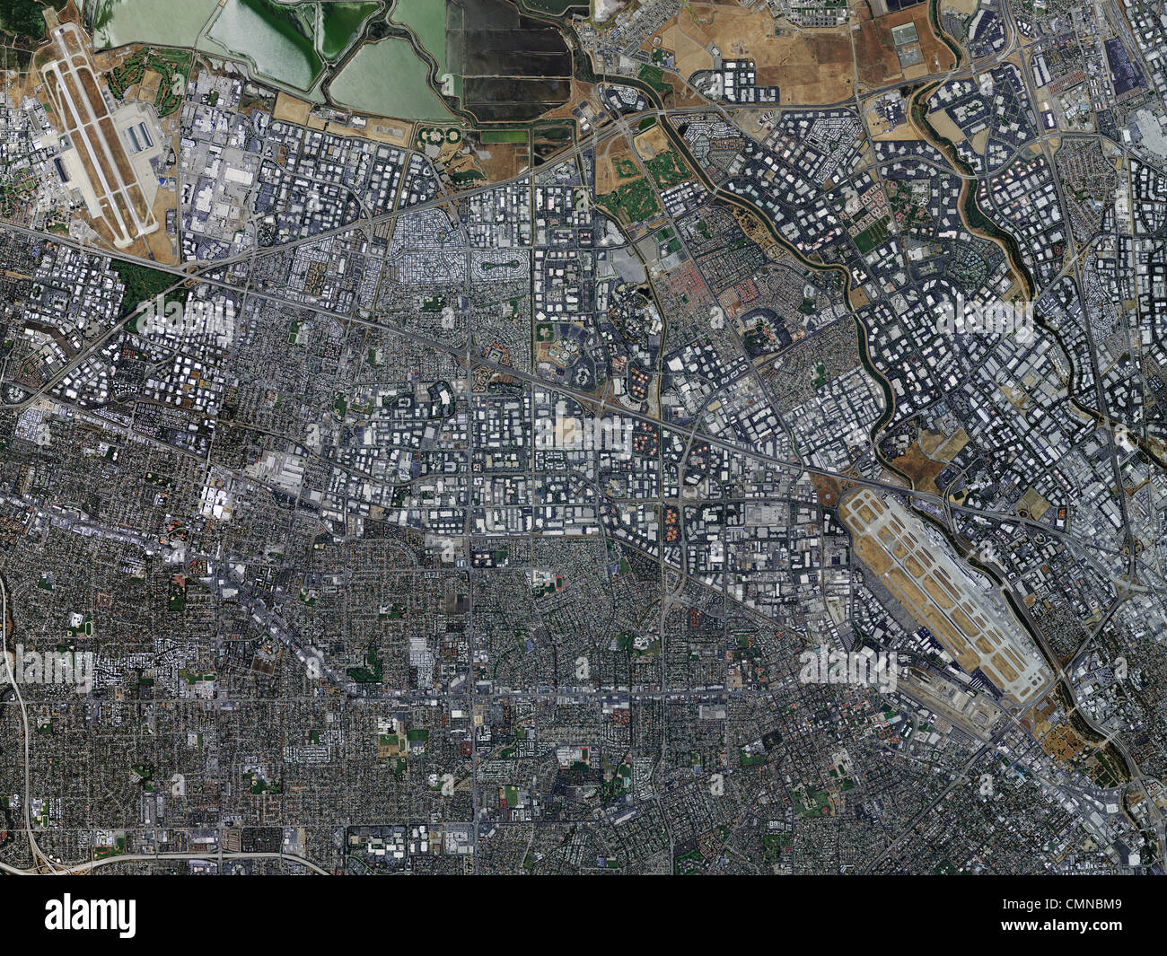 aerial photo map Silicon Valley Santa Clara County California Moffett Field San Jose airports Stock Photo