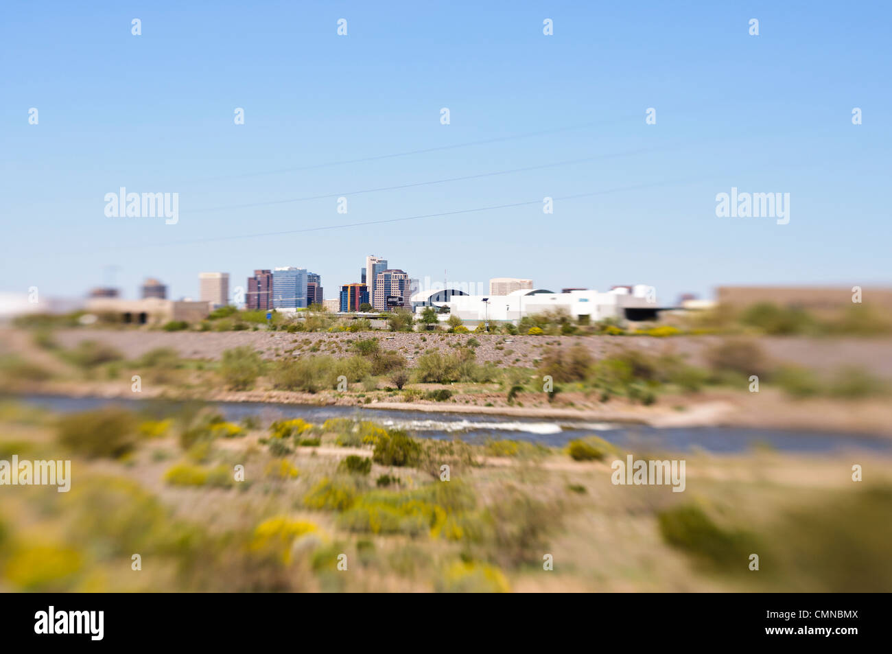 Downtown Phoenix, Arizona across the Salt River Stock Photo