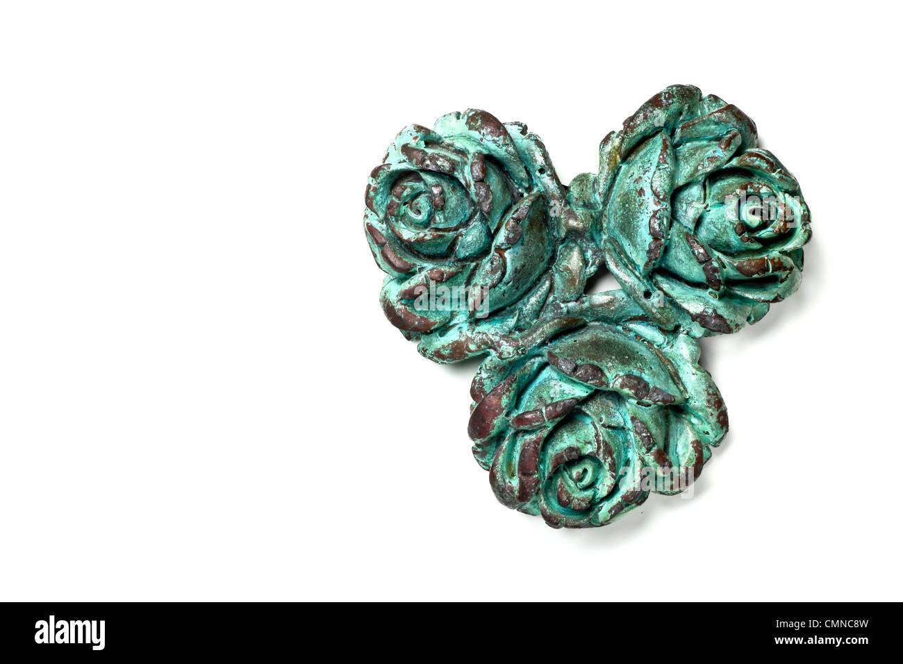 Three copper roses joined together isolated on white background Stock ...