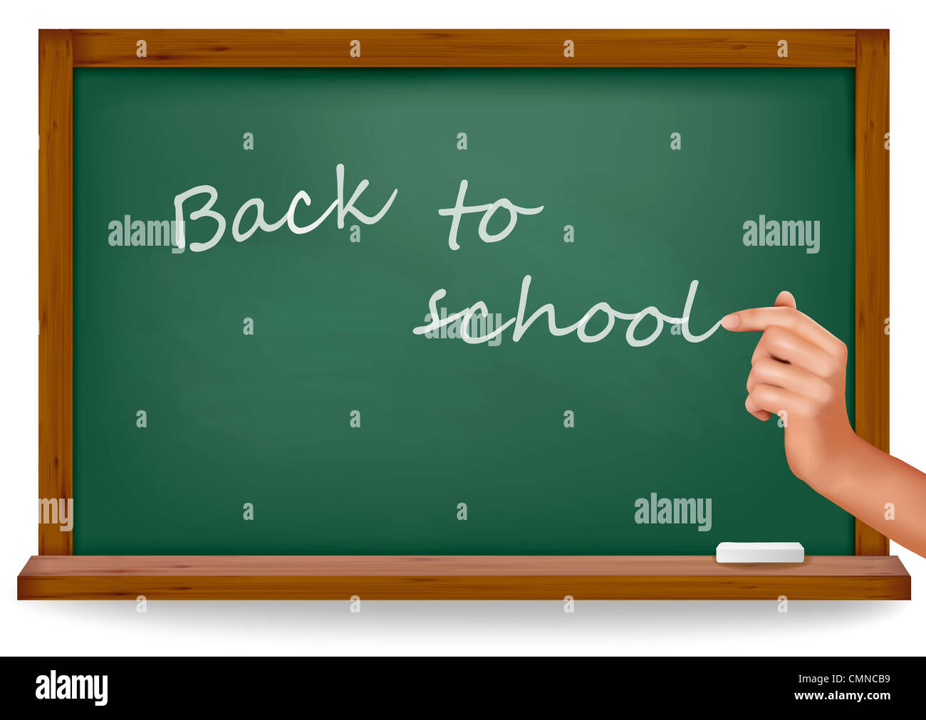 Back to school. Green board with hand Stock Photo - Alamy