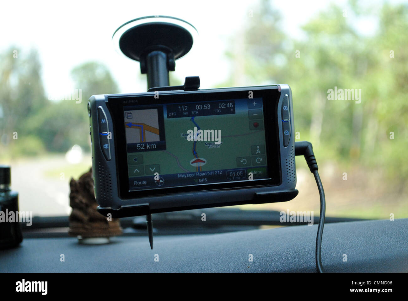 SATNAV device in car Stock Photo