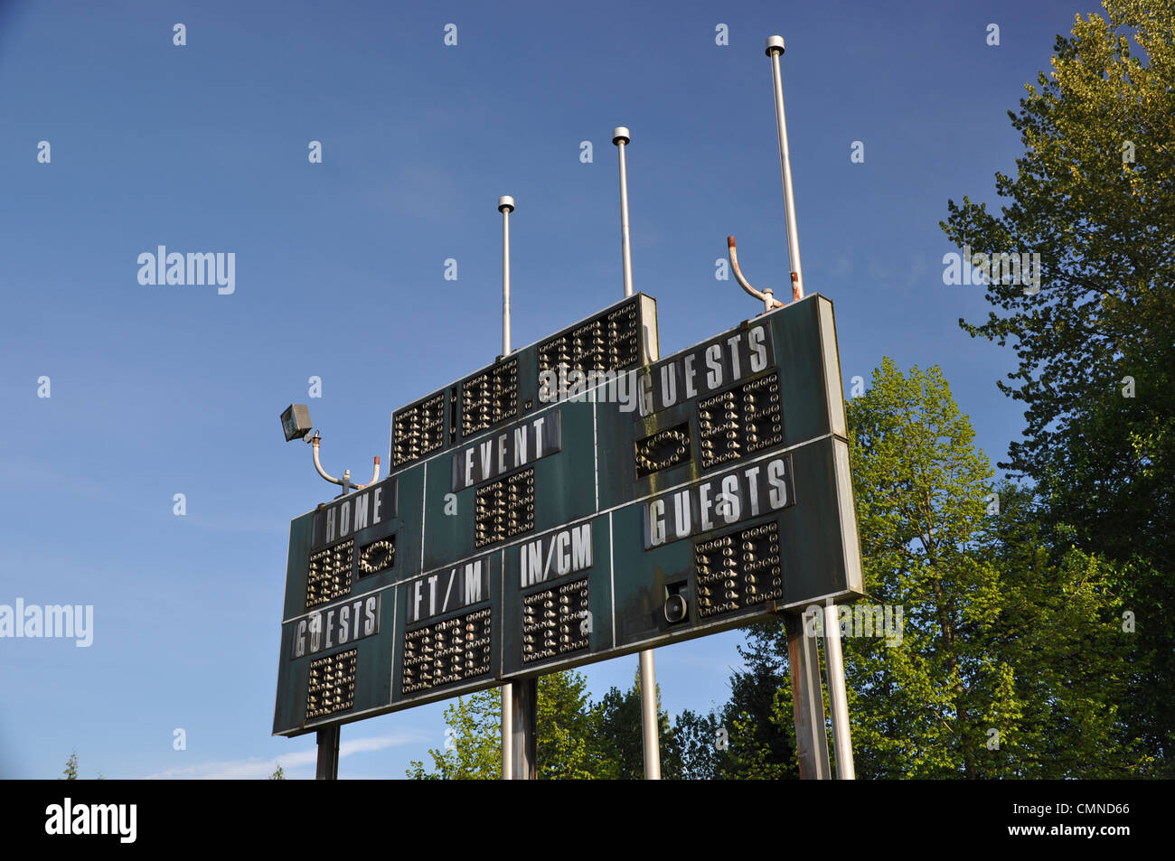 Score board at football stadium Stock Photo
