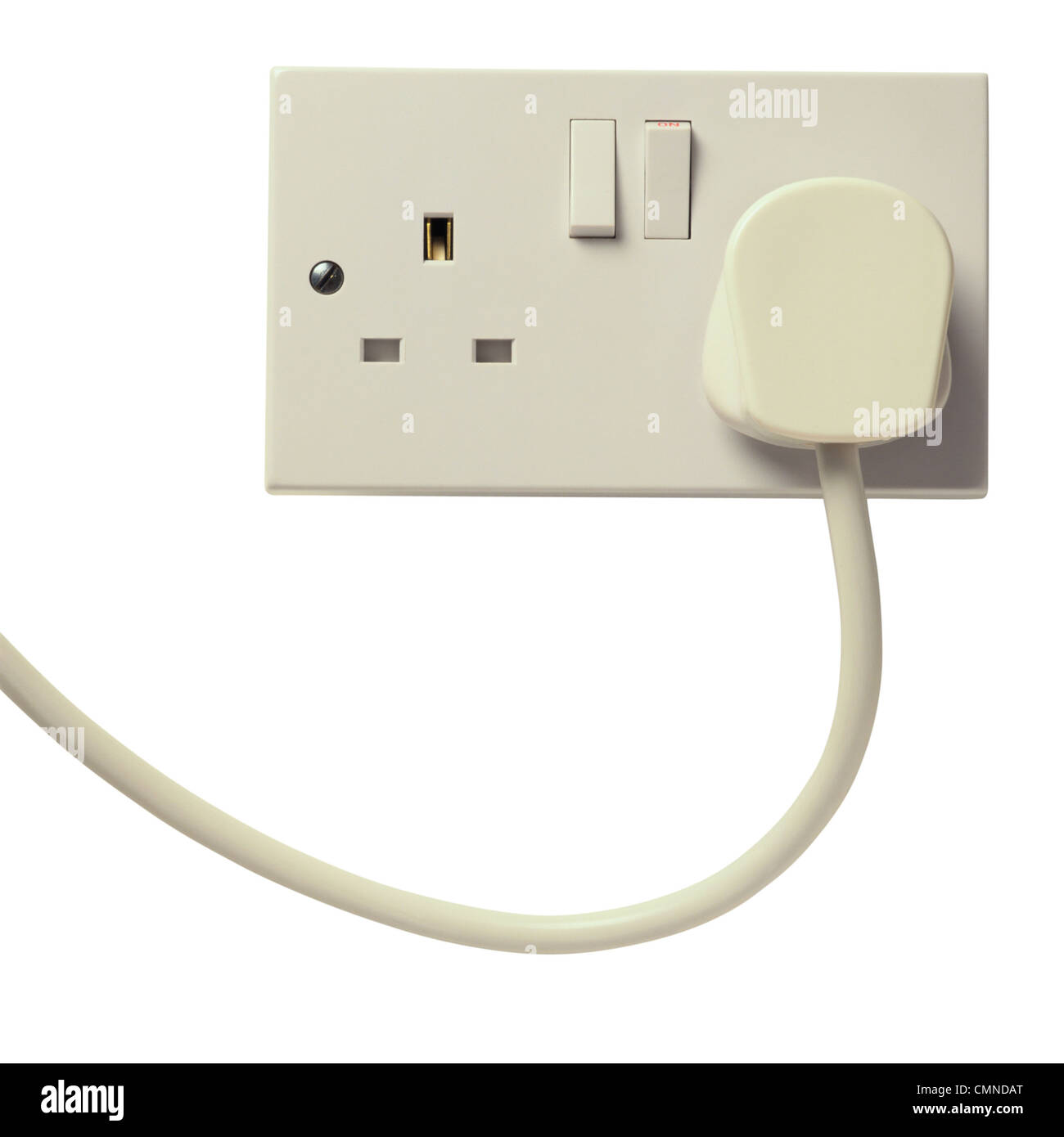 Lifting Power Plug to Electrical Outlet Stock Photo