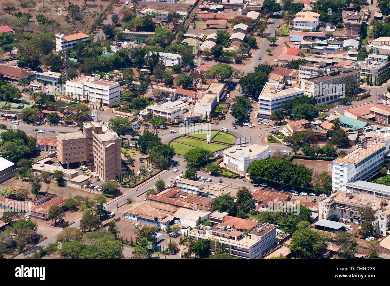 Moshi town center aerial view, Kilimanjaro Region, Tanzania Stock Photo