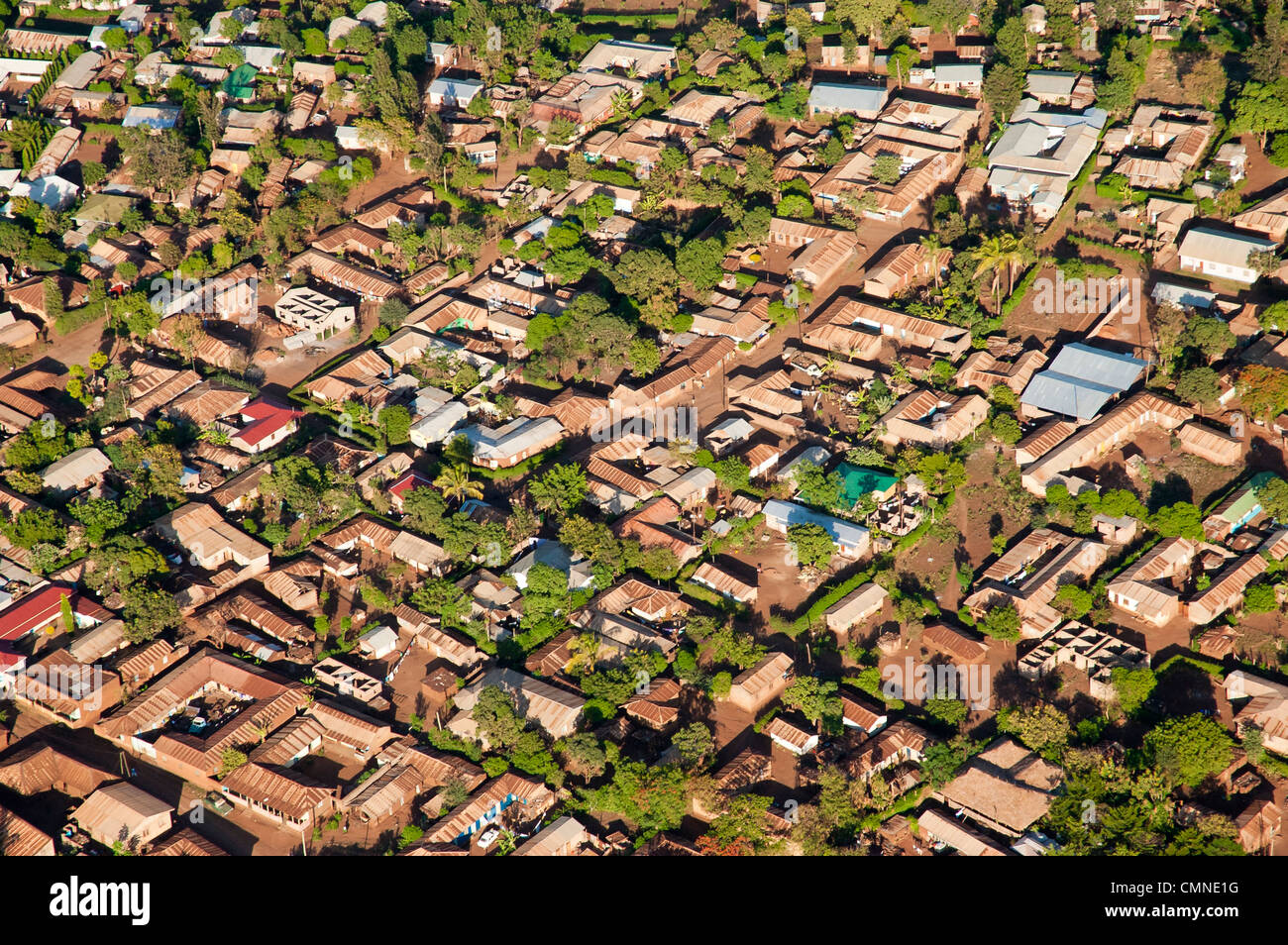 Suburban housing aerial view, Moshi, Kilimanjaro Region, Tanzania Stock