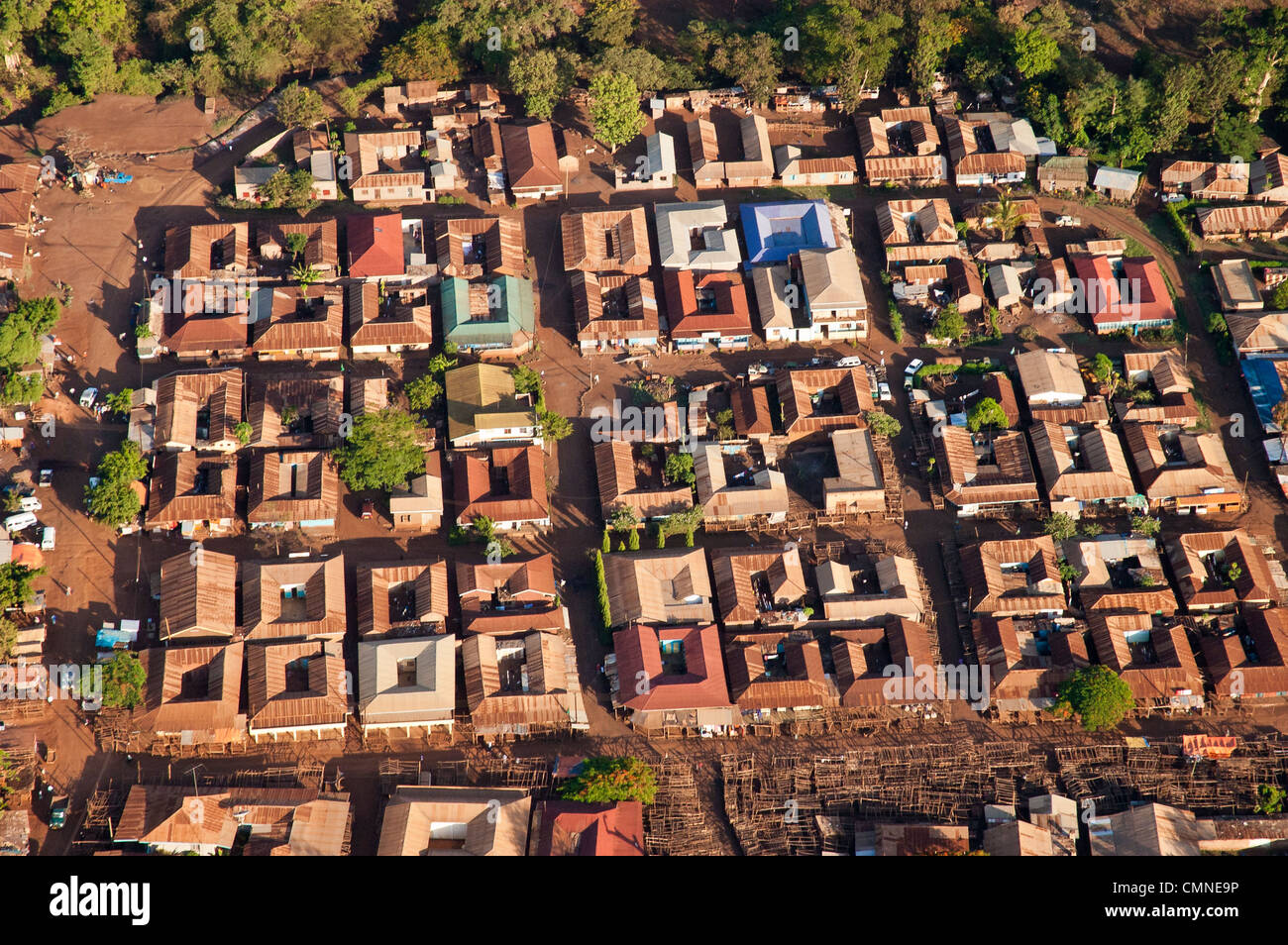 Suburban housing aerial view, Moshi, Kilimanjaro Region, Tanzania Stock