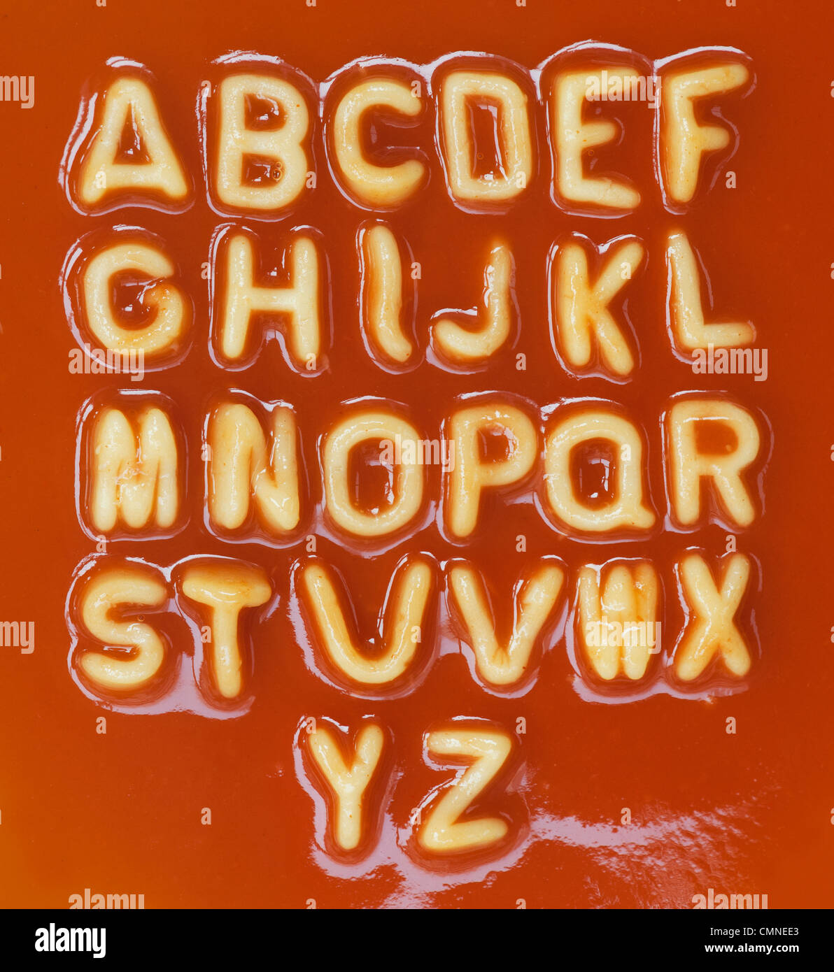 Alphabet spaghetti letters in alphabetical order Stock Photo