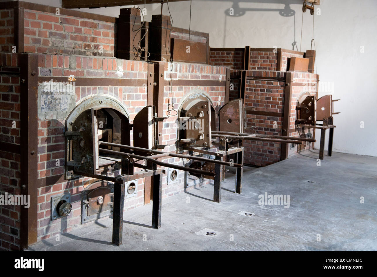 Row of incinerator ovens at Dachau Concentration Camp, Bavaria, Germany. Stock Photo