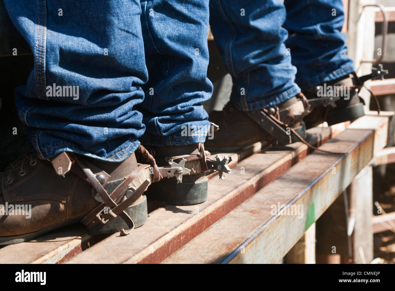 Closeup of spurs on cowboy boots. Mt Garnet Rodeo, Mt Garnet, Queensland, Australia Stock Photo