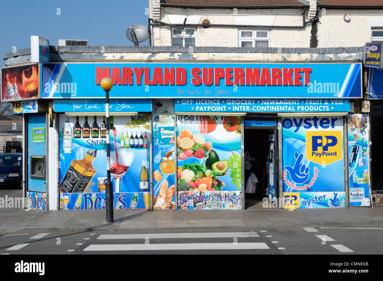Colourful mini supermarket store exterior, Maryland, London, England