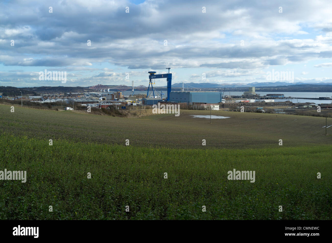 dh  ROSYTH DOCKYARD FIFE Large crane Royal Navy dock yard River Forth naval base Stock Photo