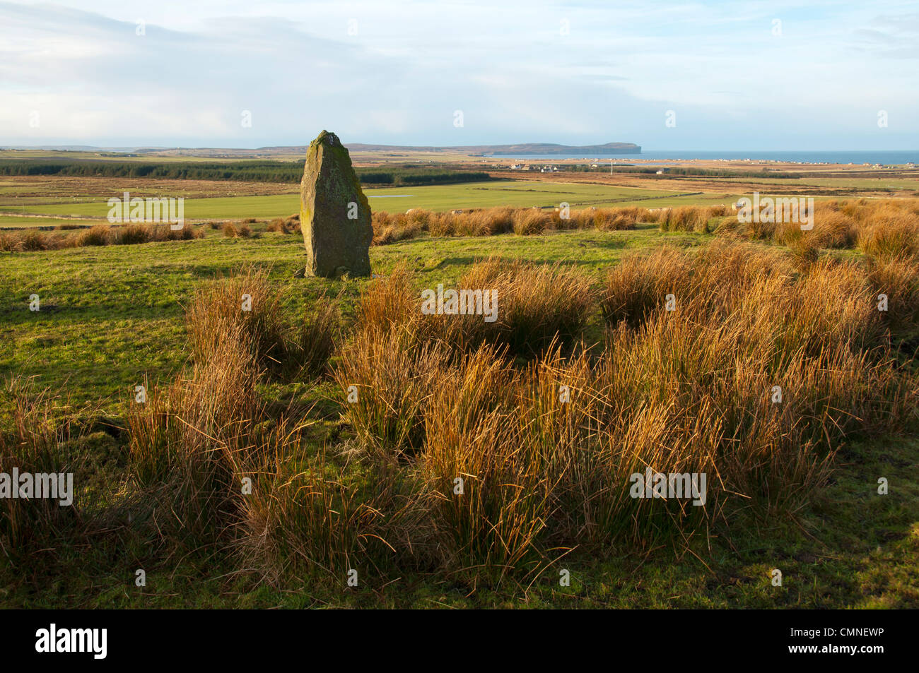 Dunnet Head from a standing stone on the Hill of Rigifa', near Mey, Thurso, Caithness, Scotland, UK Stock Photo