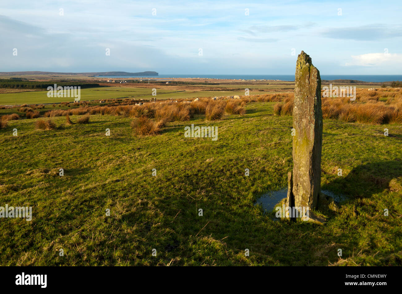 Dunnet Head from a standing stone on the Hill of Rigifa', near Mey, Thurso, Caithness, Scotland, UK Stock Photo