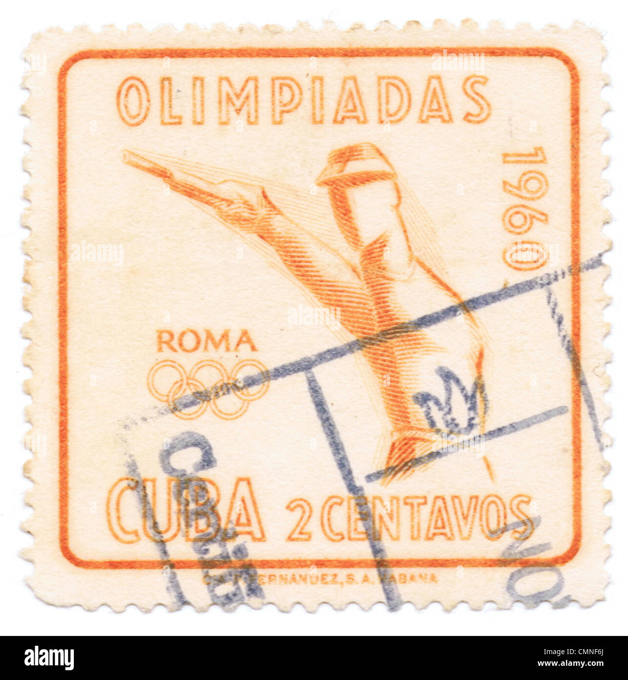 Cuban postage stamp commemorating the 1960 Summer Olympics, officially known as the Games of the XVII (17th) Olympiad, was an international multi-sport event held from August 25 to September 11, 1960 in Rome, Italy Stock Photo
