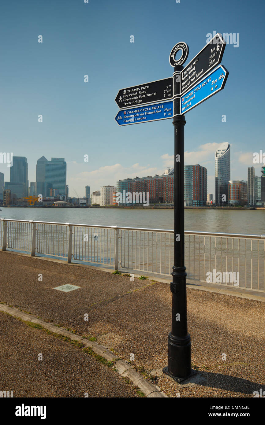 Thames path signpost. Stock Photo