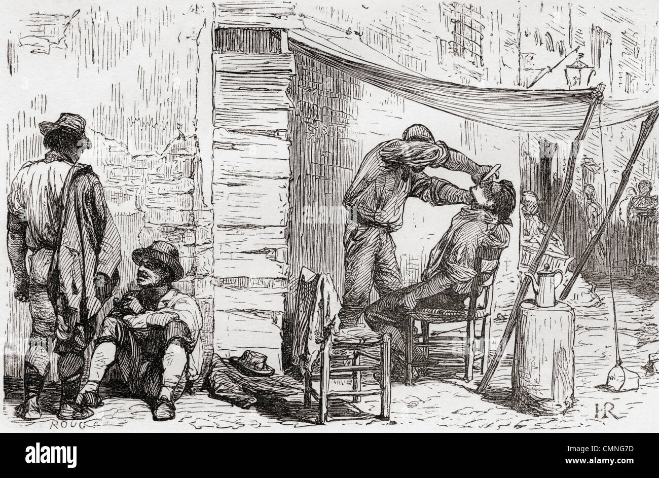 Shaving al fresco in Italy in the late nineteenth century. From Italian Pictures published 1895. Stock Photo