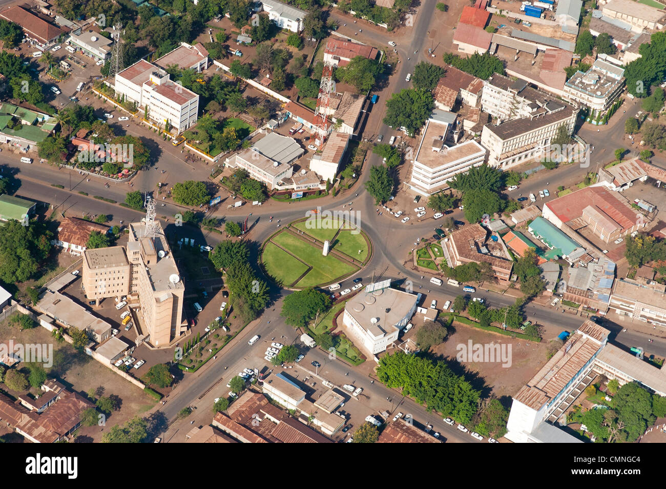 Moshi town center, aerial view, Kilimanjaro Region, Tanzania Stock
