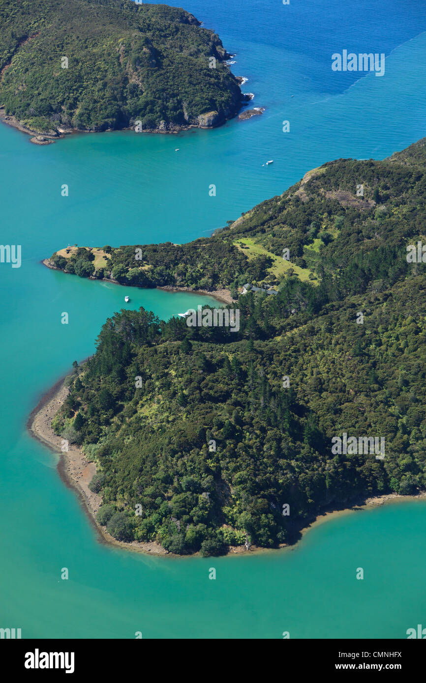 Coastal aerial view of some of the Bay of Islands, New Zealand Stock Photo