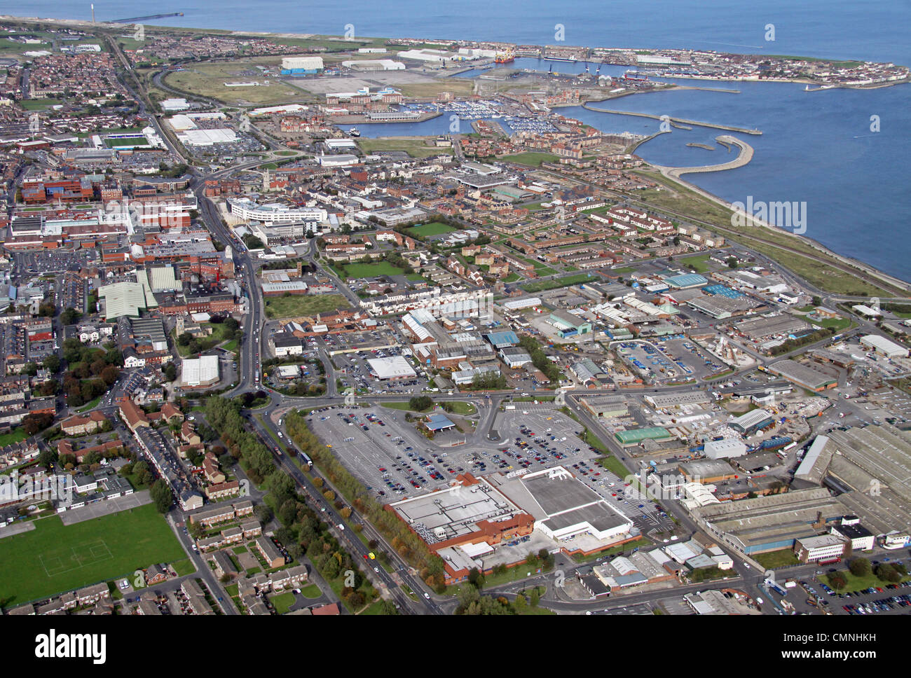 aerial view of Hartlepool town looking North up the A689 from Tesco's