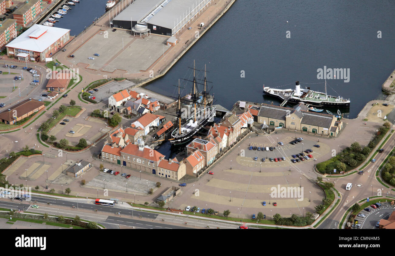 aerial view of the National Museum of the Royal Navy in the historic docks area of Hartlepool, County Durham Stock Photo