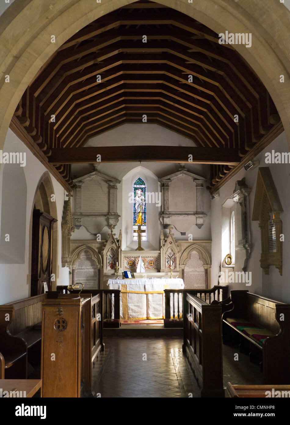 Interior of Saint Peter and Saint Paul 3 - a tiny church in Appleford Village, Oxfordshire Stock Photo