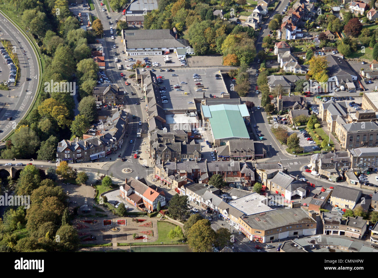 Aerial view from the air matlock town centre derbyshire hires stock