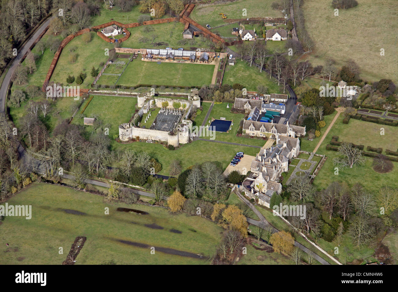 Aerial view of Barnwell Castle, near Oundle, Northamptonshire Stock