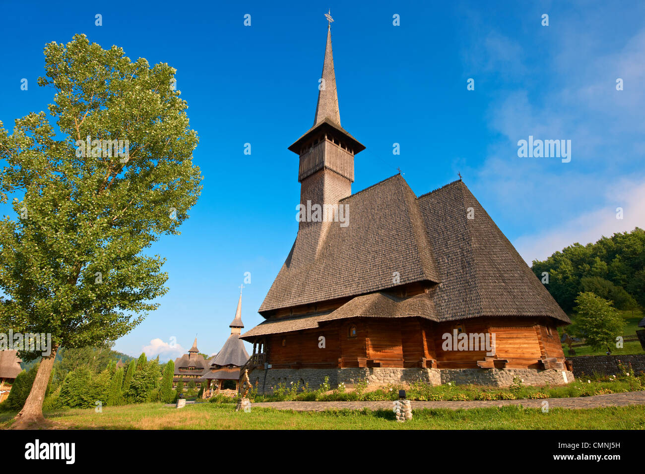 Wooden Churches & Orthdox Monastry of Barsana. Maramures, Northern Transylvania, Romania Stock Photo