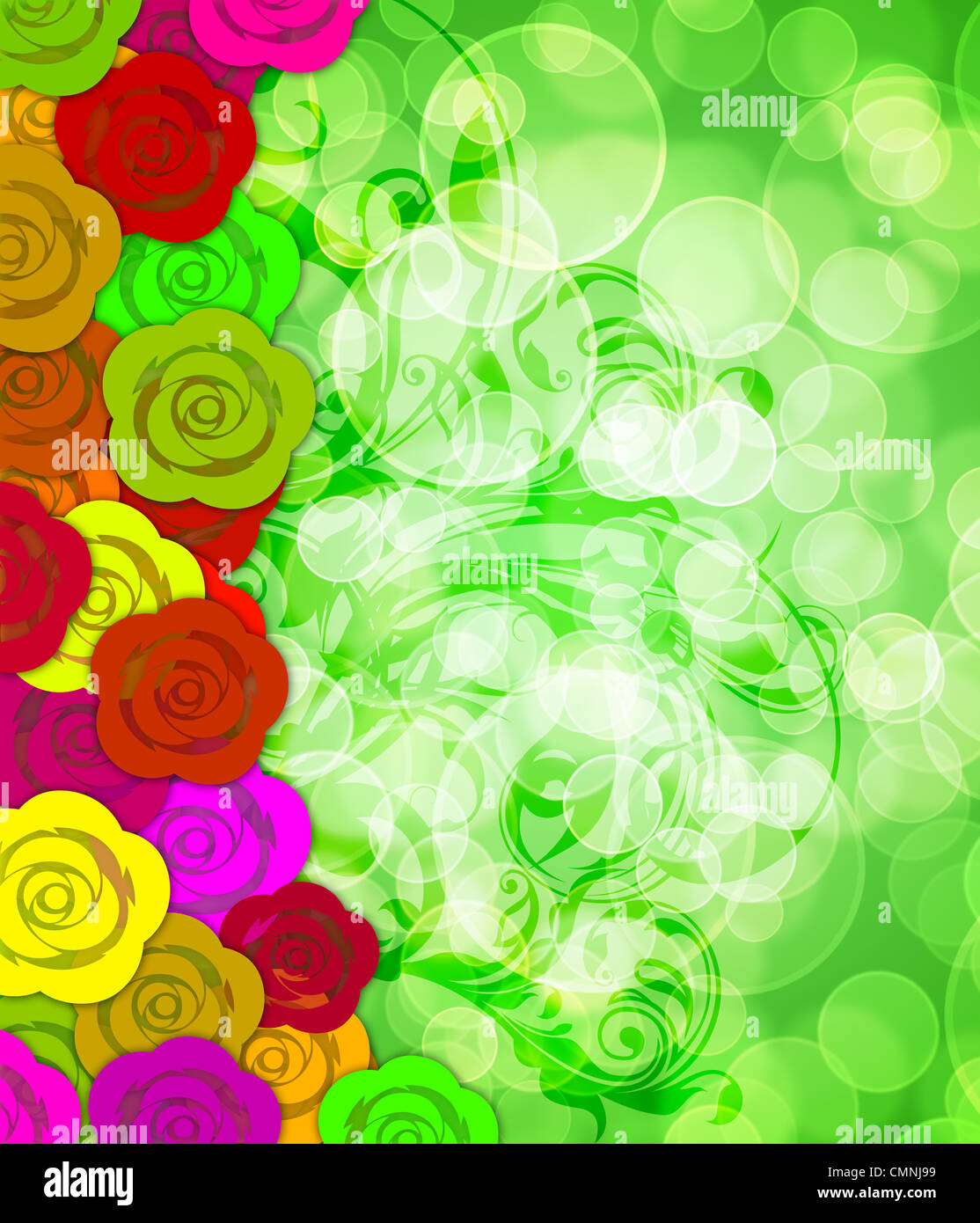 Colrful Roses Borders Colorful Roses Border with Floral Swirls and Blurred Bokeh Background ...