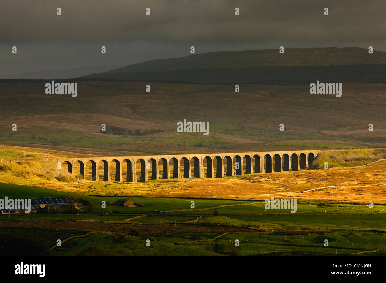 Looking down on the Ribblehead Viaduct on the Settle-Carlisle railway line in the Yorkshire Dales National Park, England Stock Photo