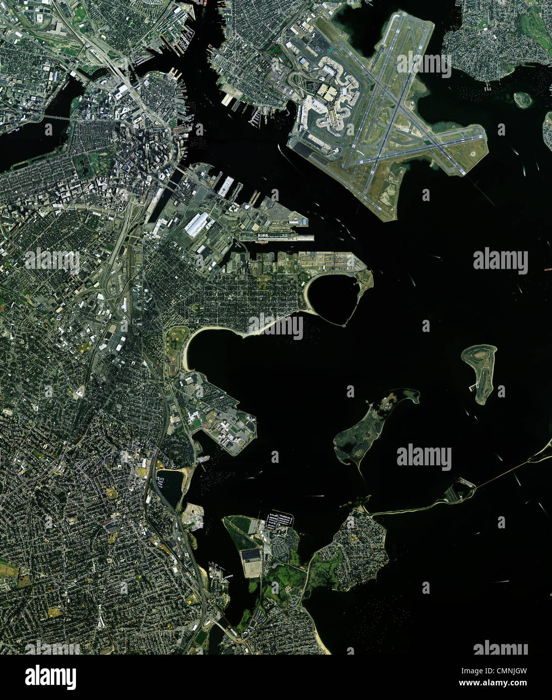 aerial photo map of Boston Massachusetts metropolitan area Stock Photo