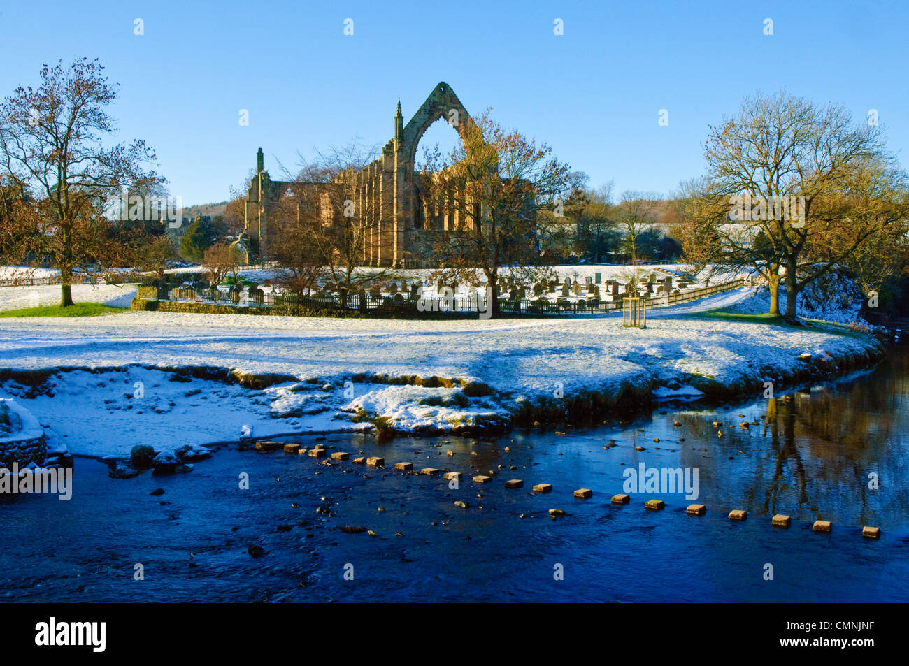 Winter at Bolton Abbey, beside the River Wharfe, North Yorkshire Stock Photo