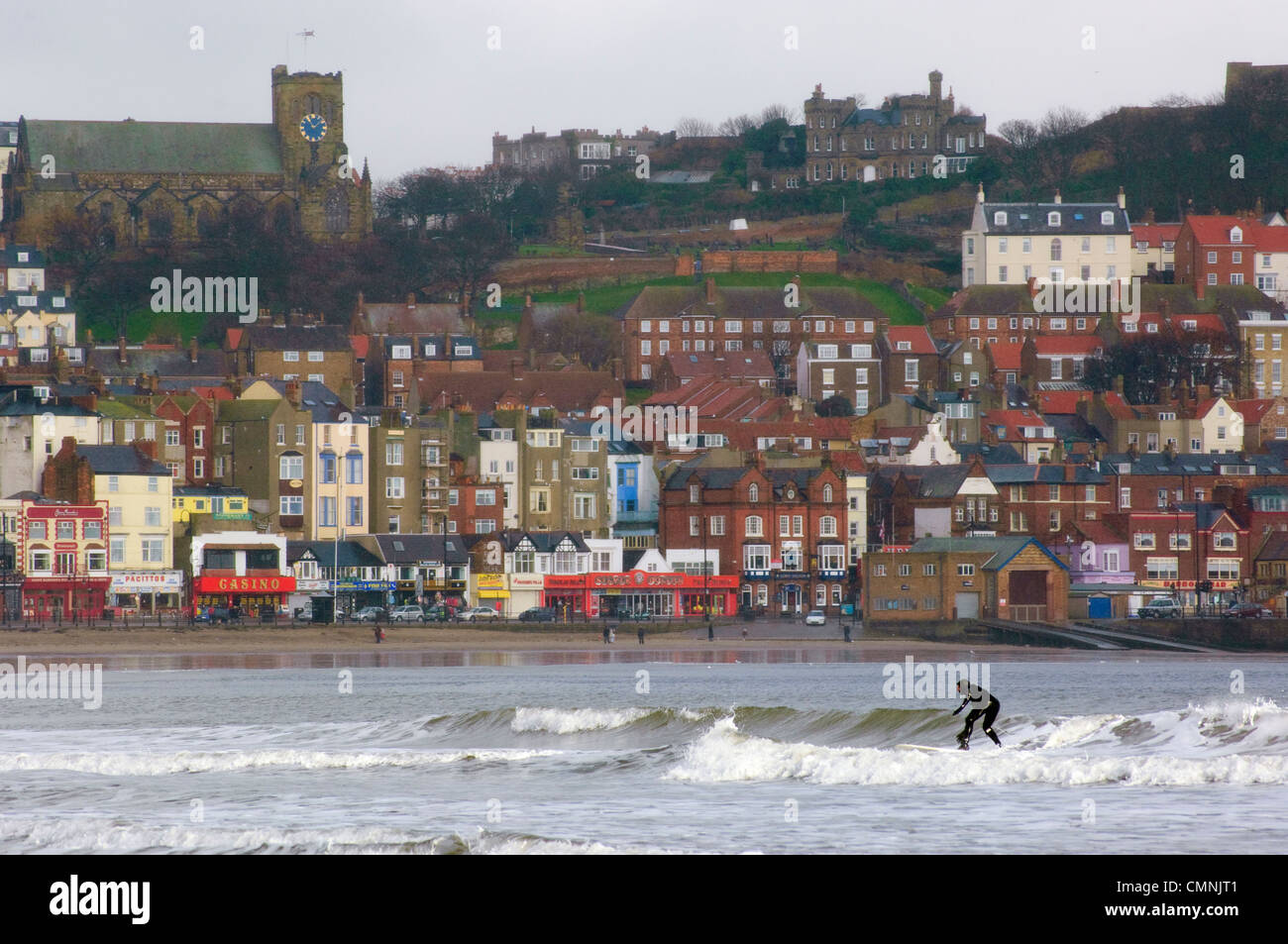 Surfer at Scarborough, North Yorkshire Stock Photo