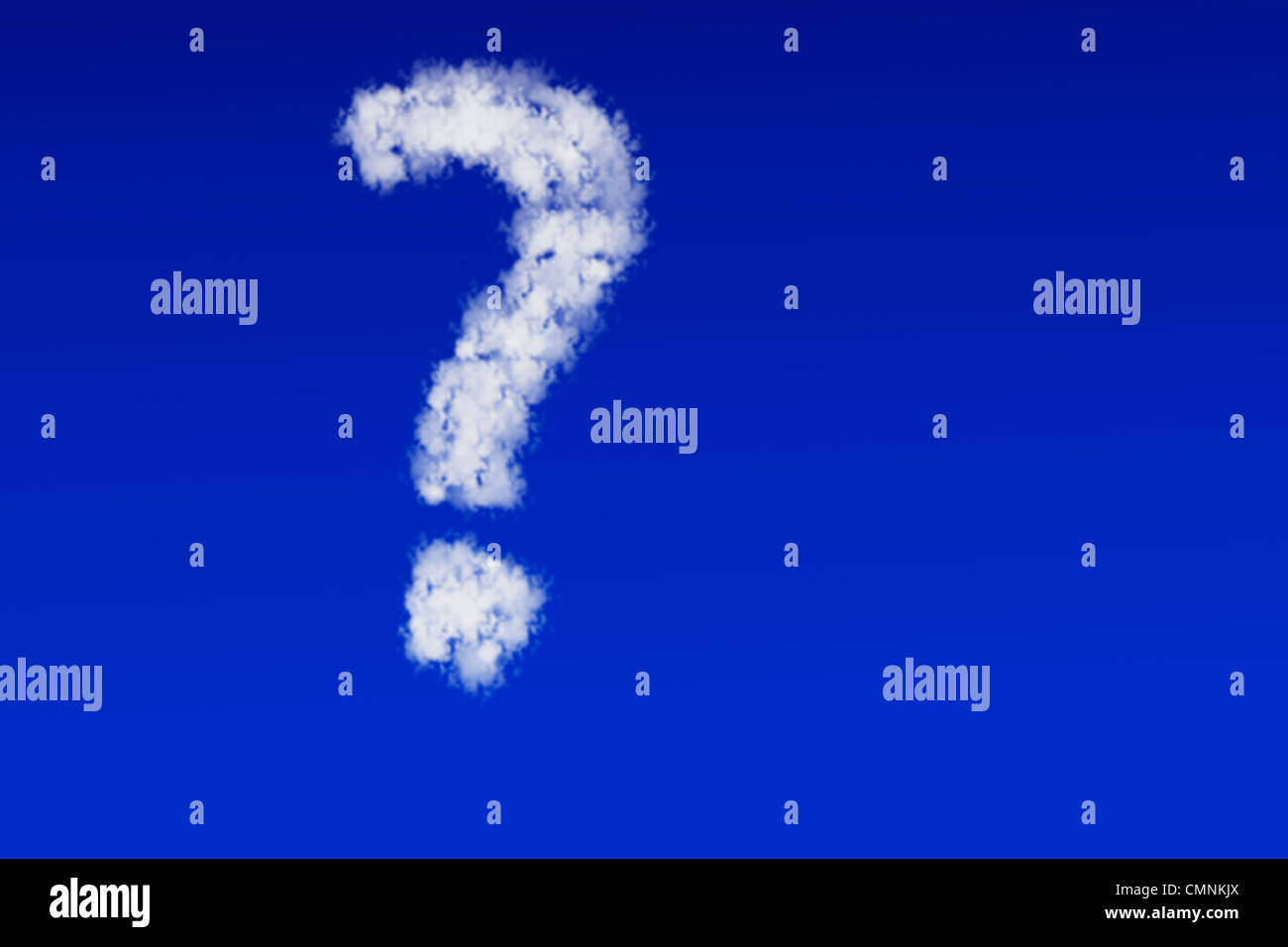 Wolken in Form eines Fragezeichens schweben am blauen Himmel | Clouds in the form of a question mark floating in the blue sky Stock Photo