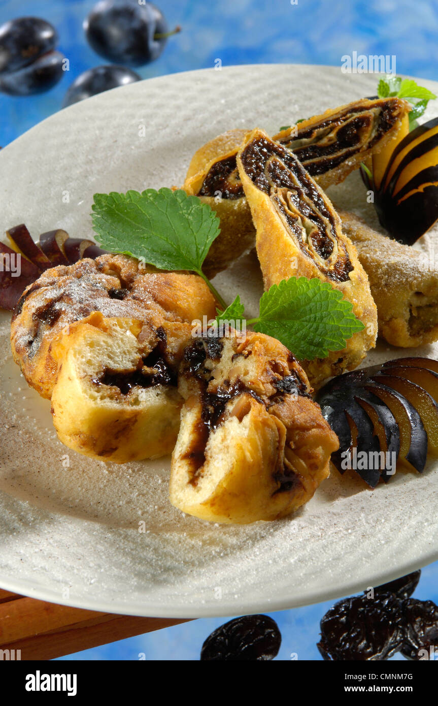 sweets,dessert pancake with plum Stock Photo