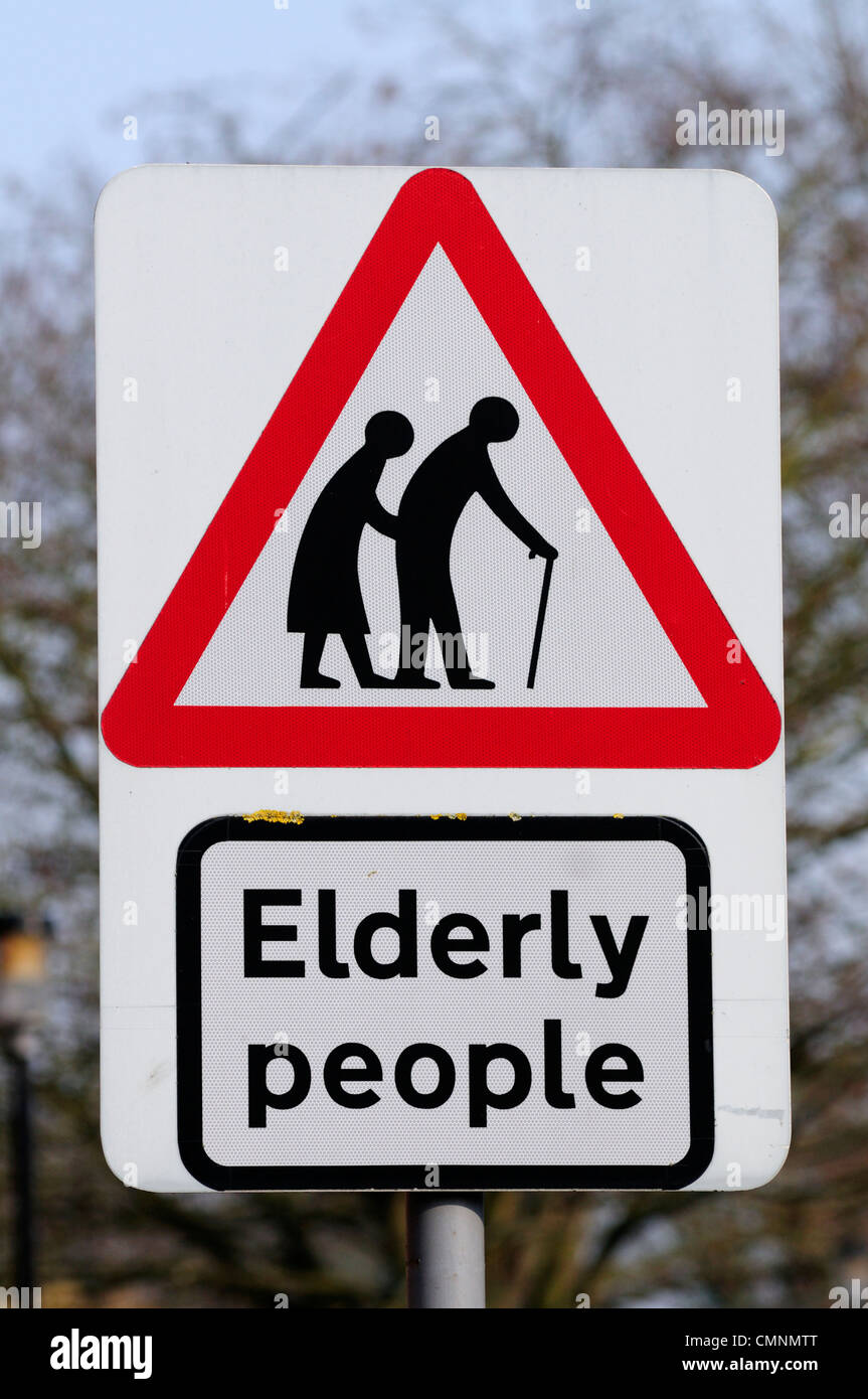 Warning Elderly People Sign, Cambridge, England, UK Stock Photo