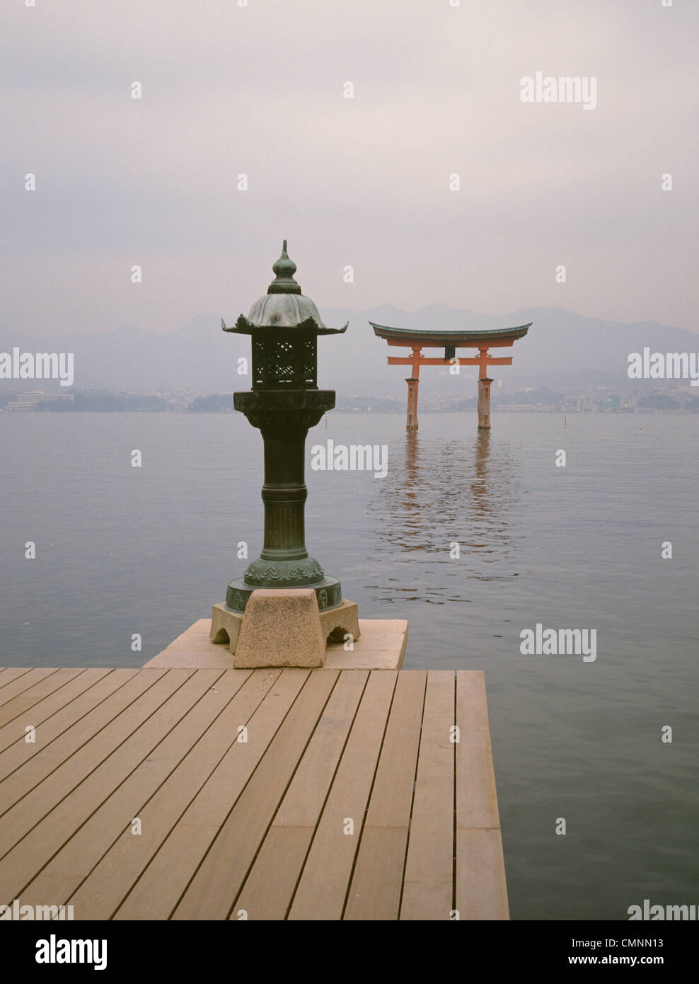 Japan Miyajima Itsukushima Shrine Lantern and Torii gate Stock Photo