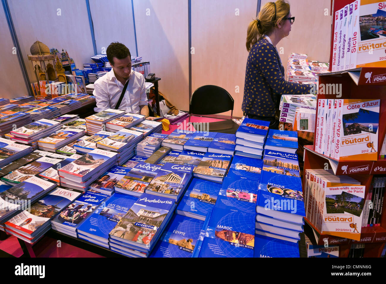 Hachette travel guide books booth International Tourism Show 2012 Paris Stock Photo