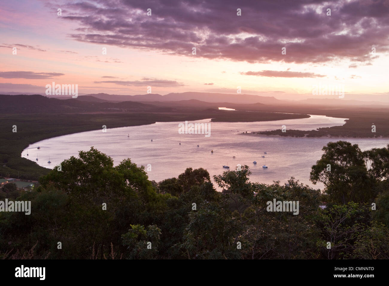 View across Endeavour River from Grassy Hill. Cooktown, Queensland, Australia Stock Photo